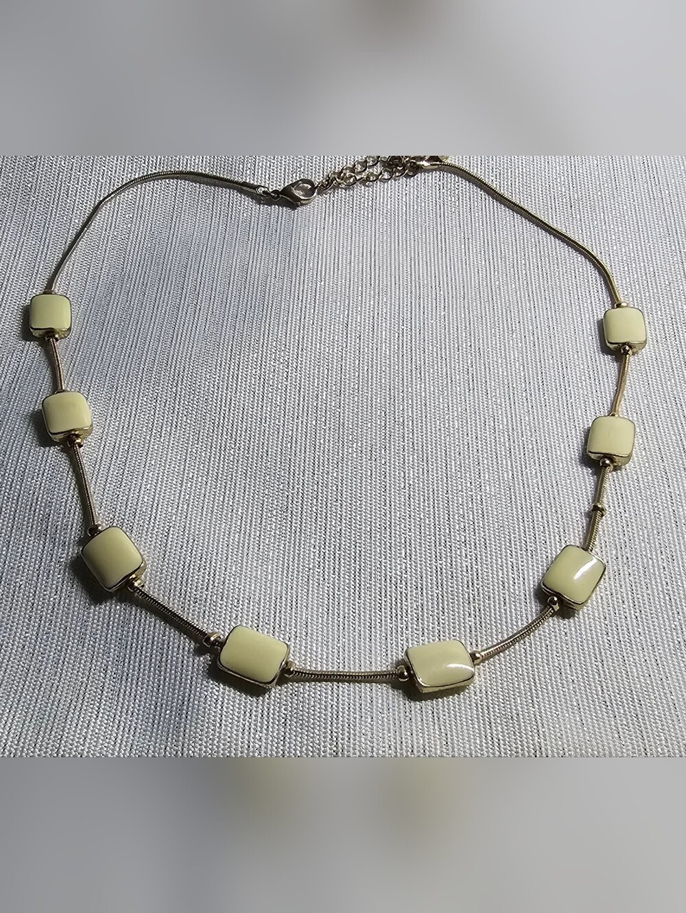 Vintage Gold-toned Cream Tile-Link Necklace